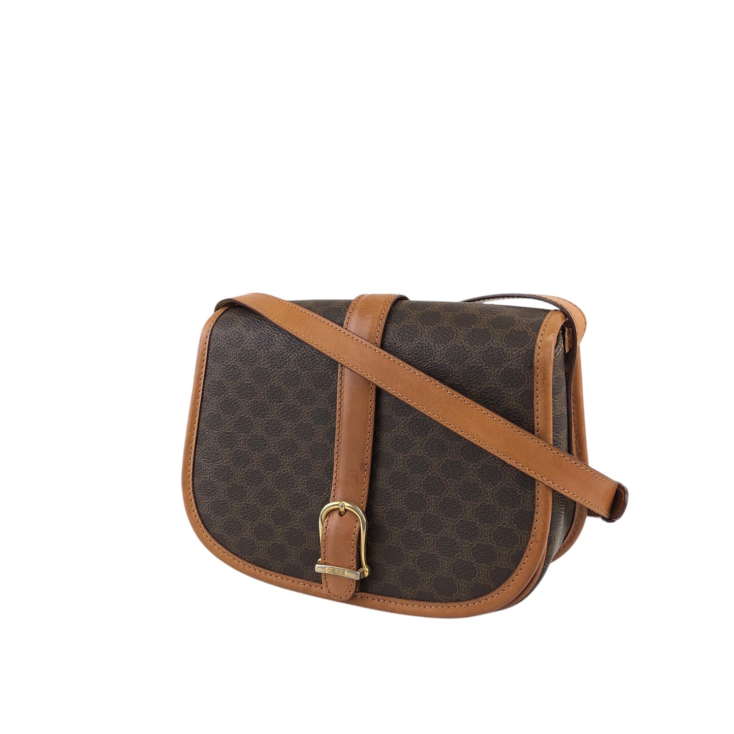 CELINE Macadam Front Buckle Shoulder bag Brown Vintage cabjde