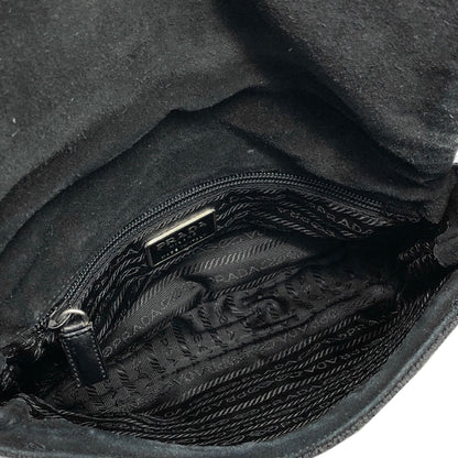PRADA Triangle Logo Knit Shoulder bag Hobobag Black Vintage bdfyh6