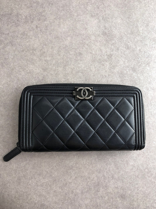 CHANEL Coco Mark Long Wallet Black Vintage 7y7jzs