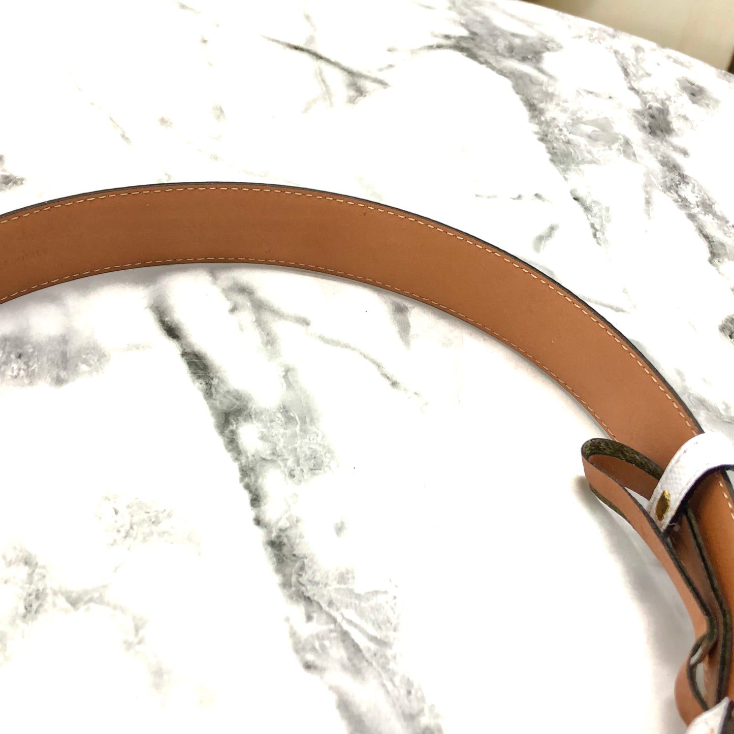 CELINE Circle Logo Leather Belt White Vintage 5absrf