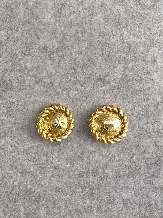 CELINE Triomphe Earrings Gold Vintage 5kuznv