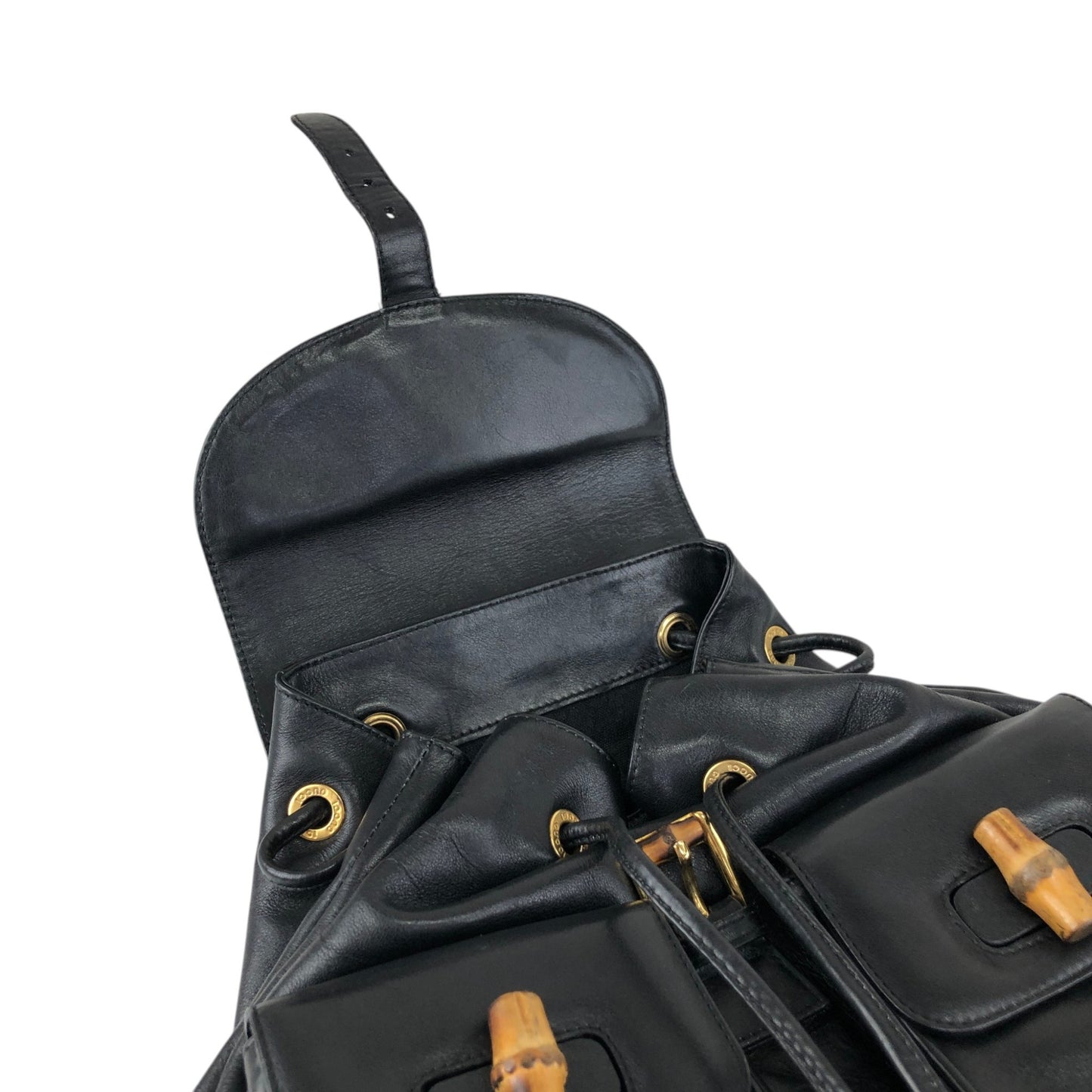 GUCCI Bamboo Double Pocket Backpack Black Vintage 3ug5ej