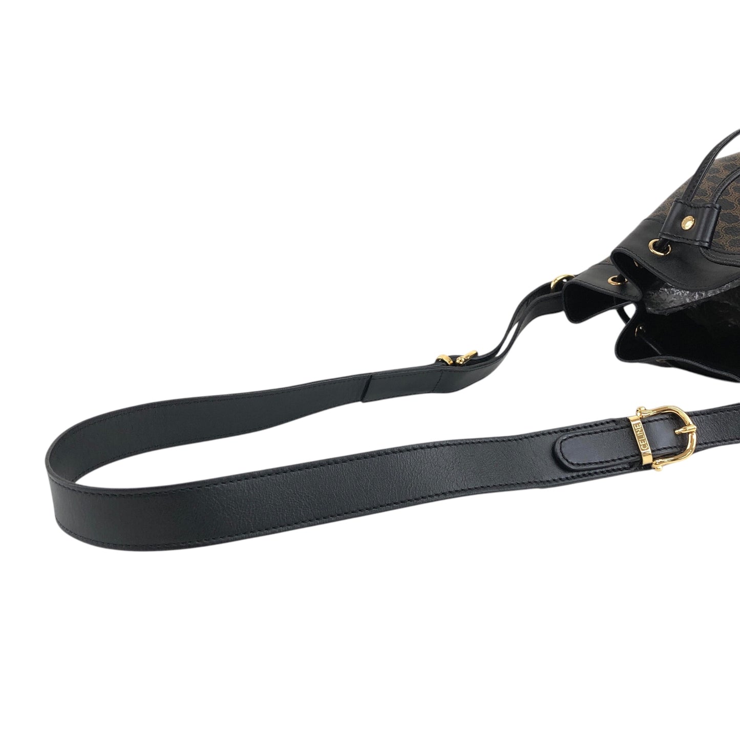 CELINE Macadam Blason Drawstring Shoulder bag Black Vintage ruunby