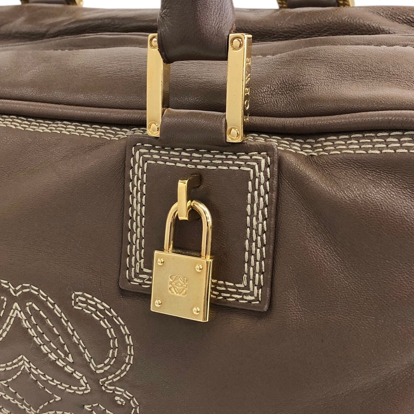 LOEWE Amazona Small Boston bag Handbag Brown Vintage irfyjk