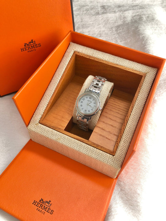 HERMES Logo Quartz Watch Silver Vintage bkagrp