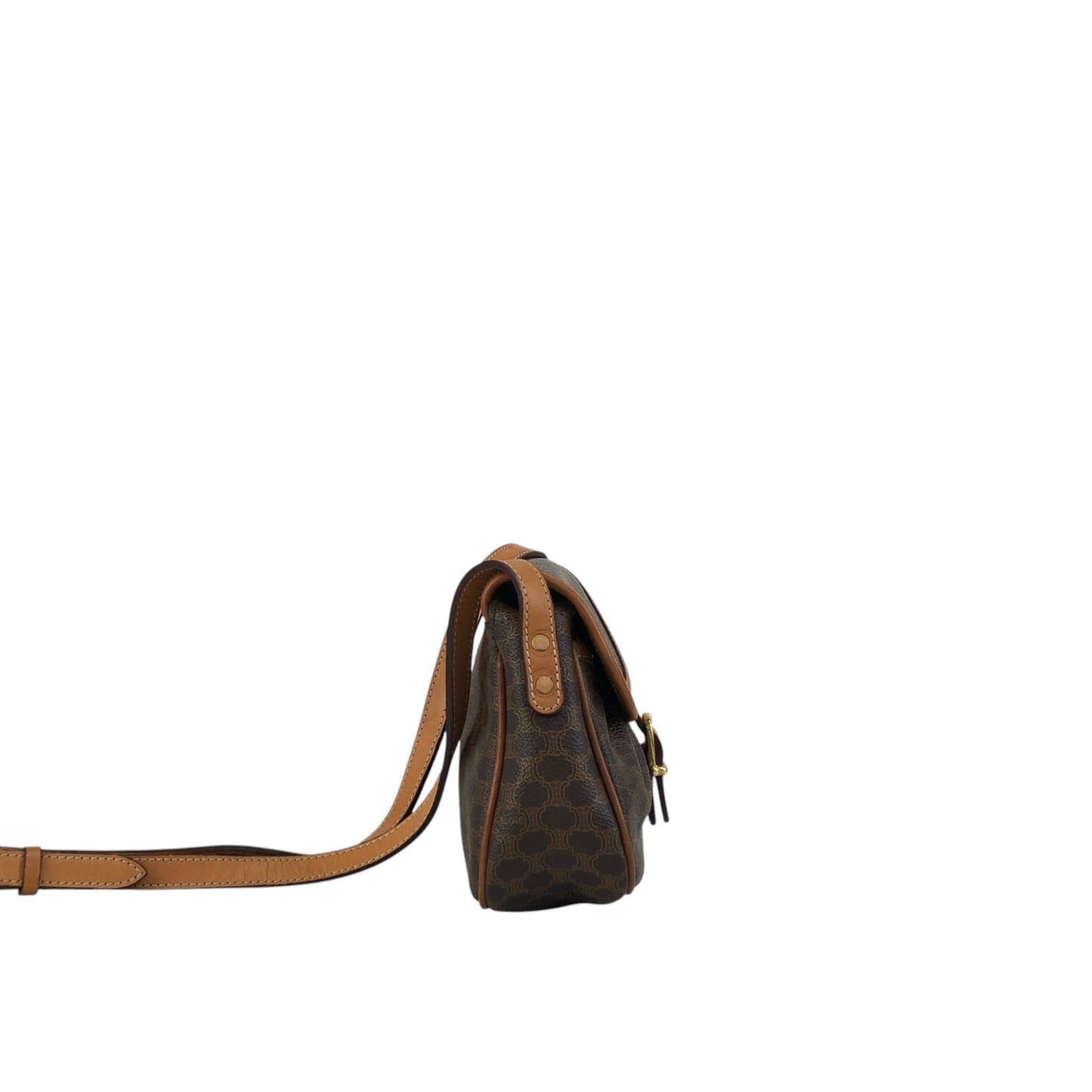 CELINE Macadam Front Buckle Shoulder bag Brown Vintage vryvsx