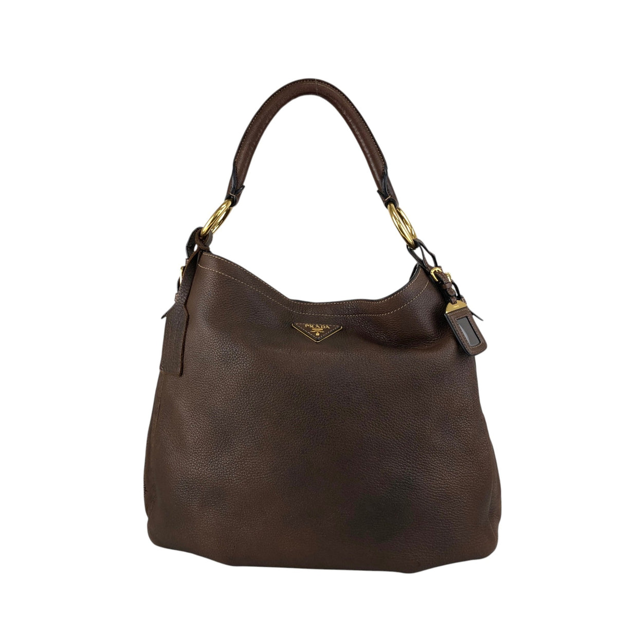 PRADA Triangle Logo Shoulder bag Hobobag Brown Vintage ajvtv2