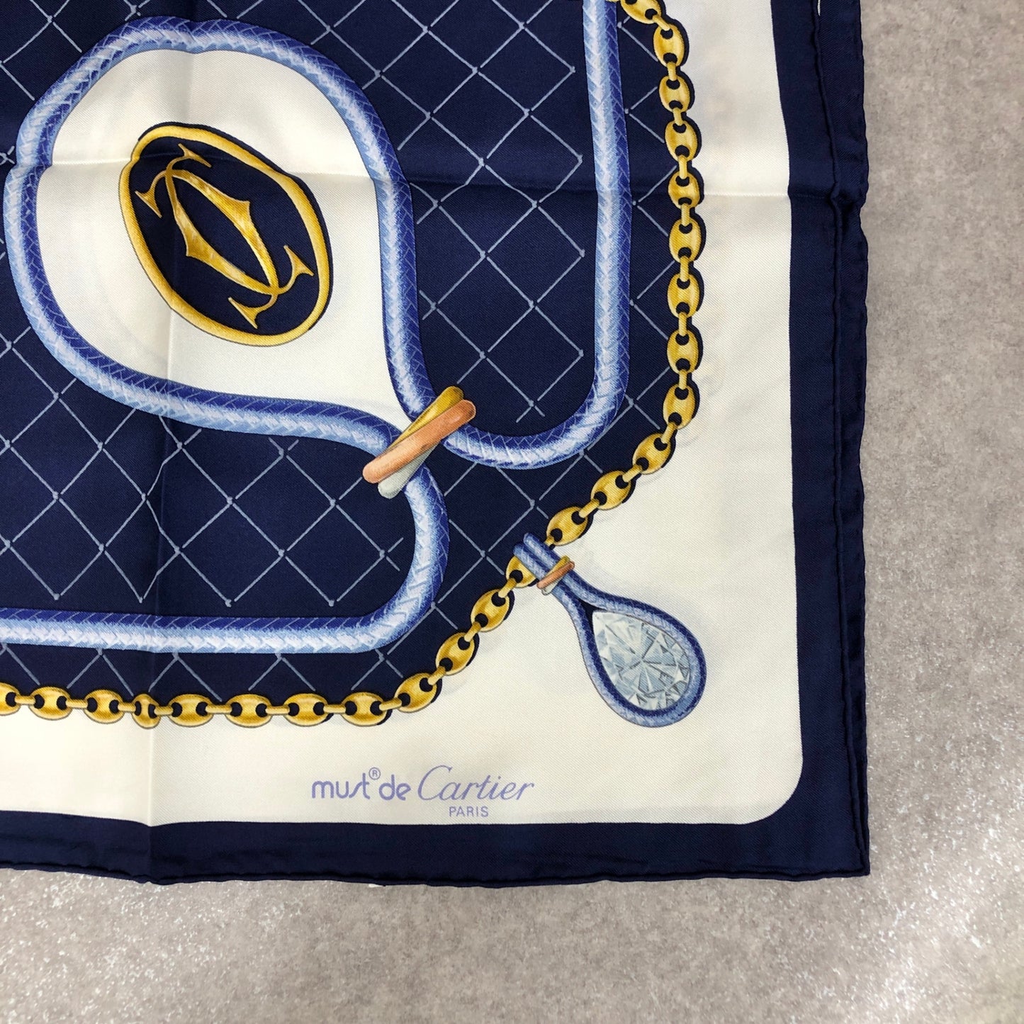 Cartier Scarf Blue×White Vintage xwy6zt