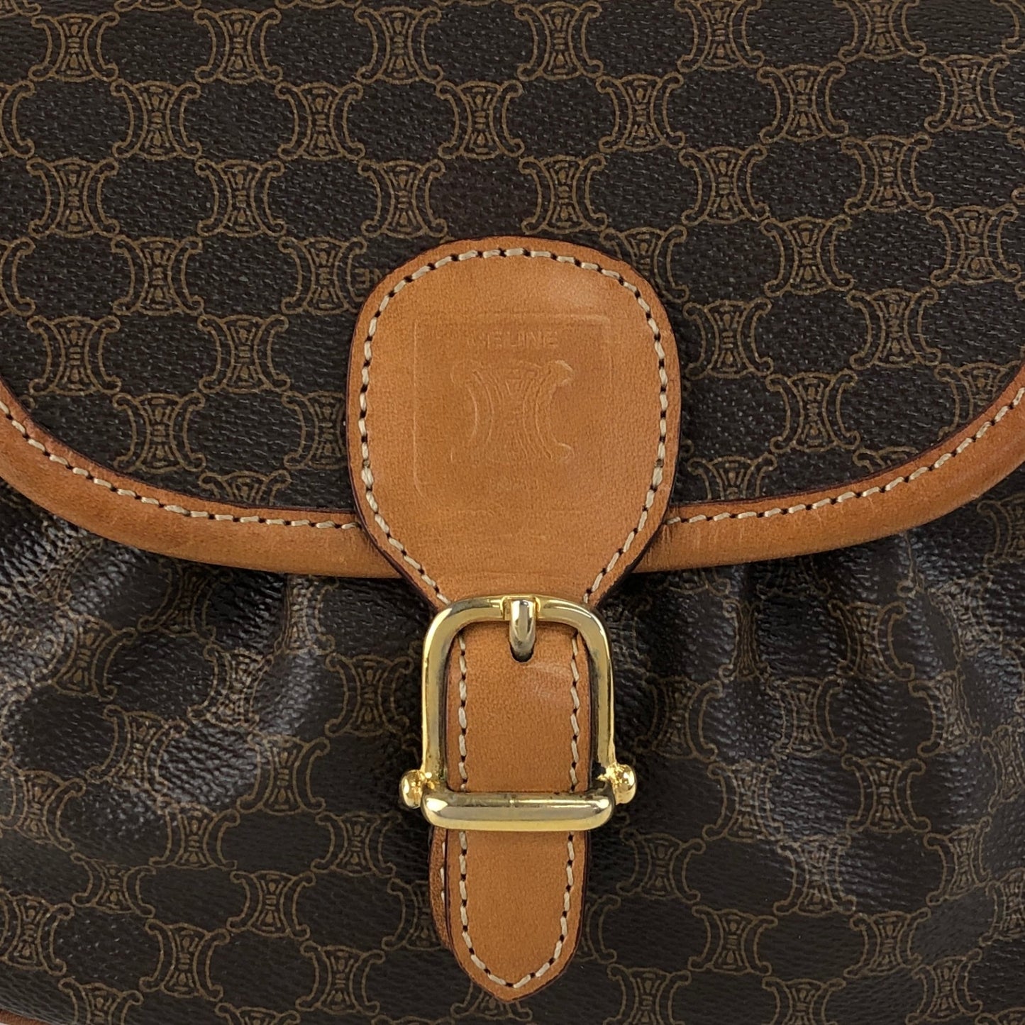 CELINE Macadam Front Buckle Shoulder bag Brown Vintage vryvsx