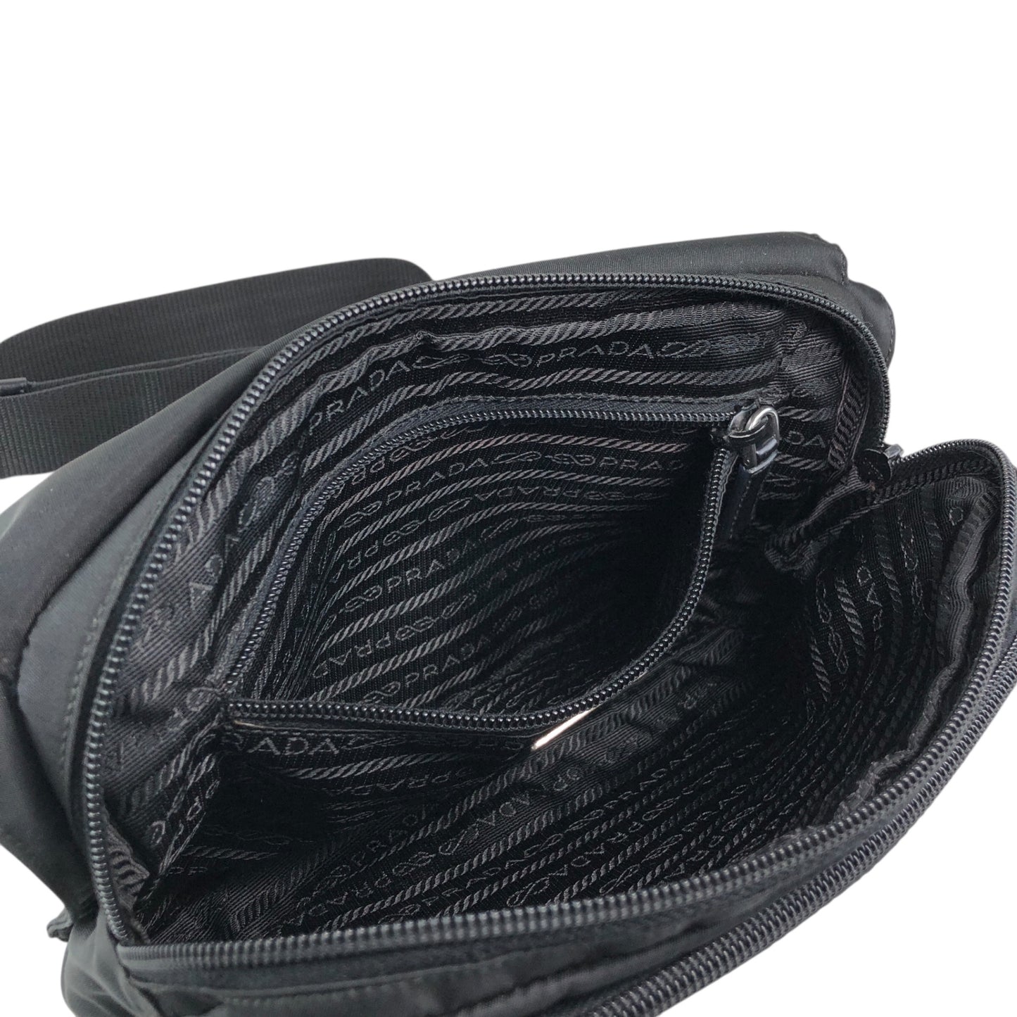 PRADA Tessuto Triangle Logo Front Buckle Shoulder bag Black Vintage mkij8a