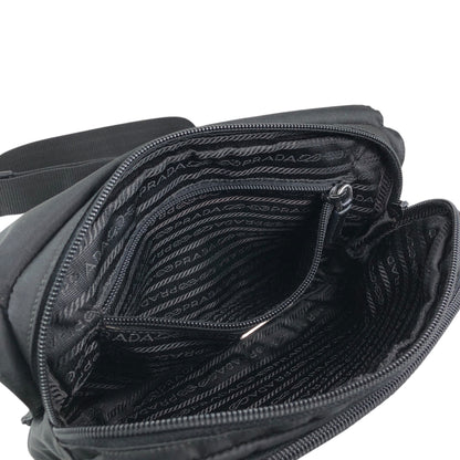 PRADA Tessuto Triangle Logo Front Buckle Shoulder bag Black Vintage mkij8a