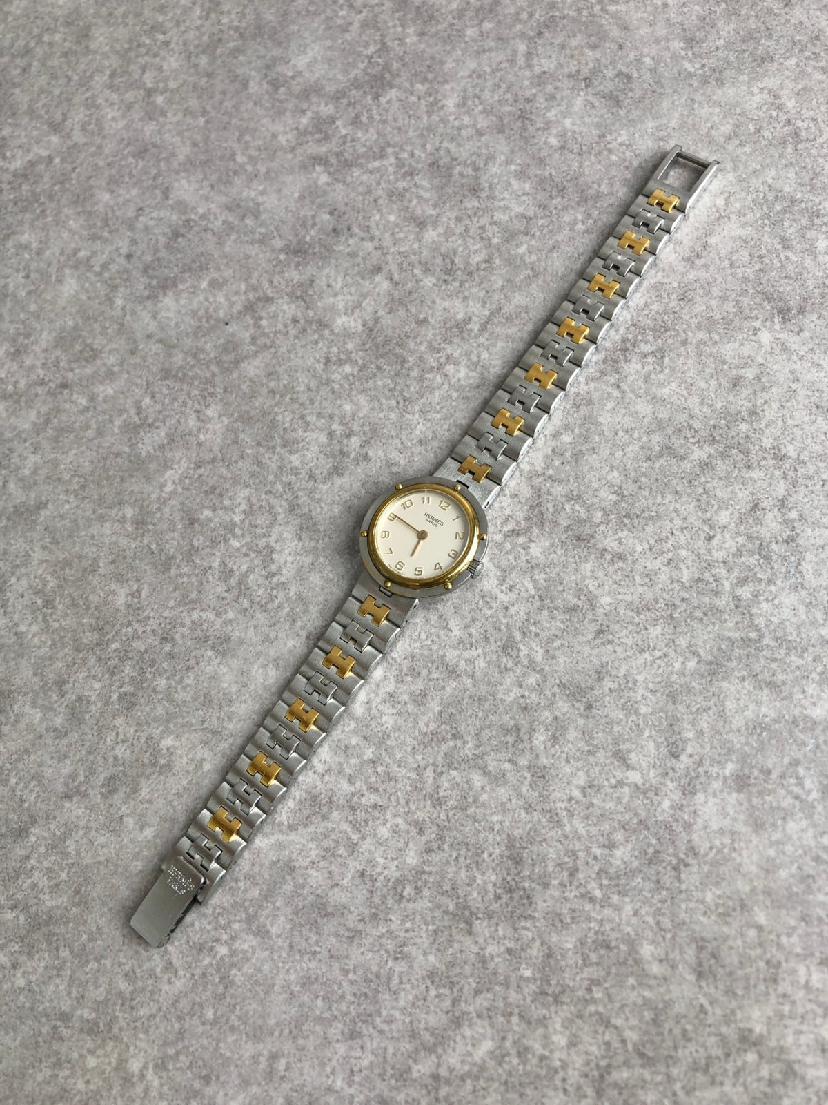 HERMES Logo Quartz Watch Silver×Gold Vintage ud4ac3