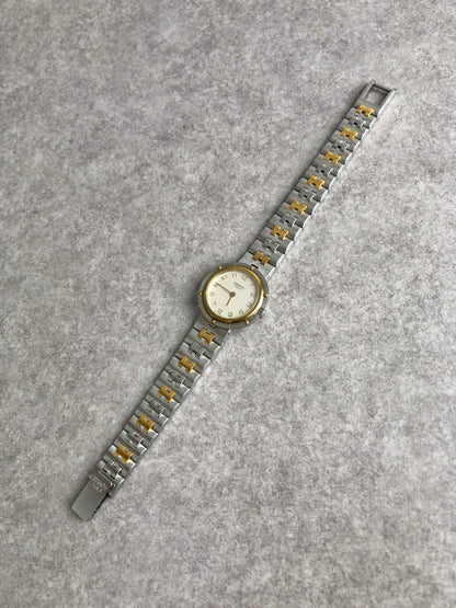 HERMES Logo Quartz Watch Silver×Gold Vintage ud4ac3