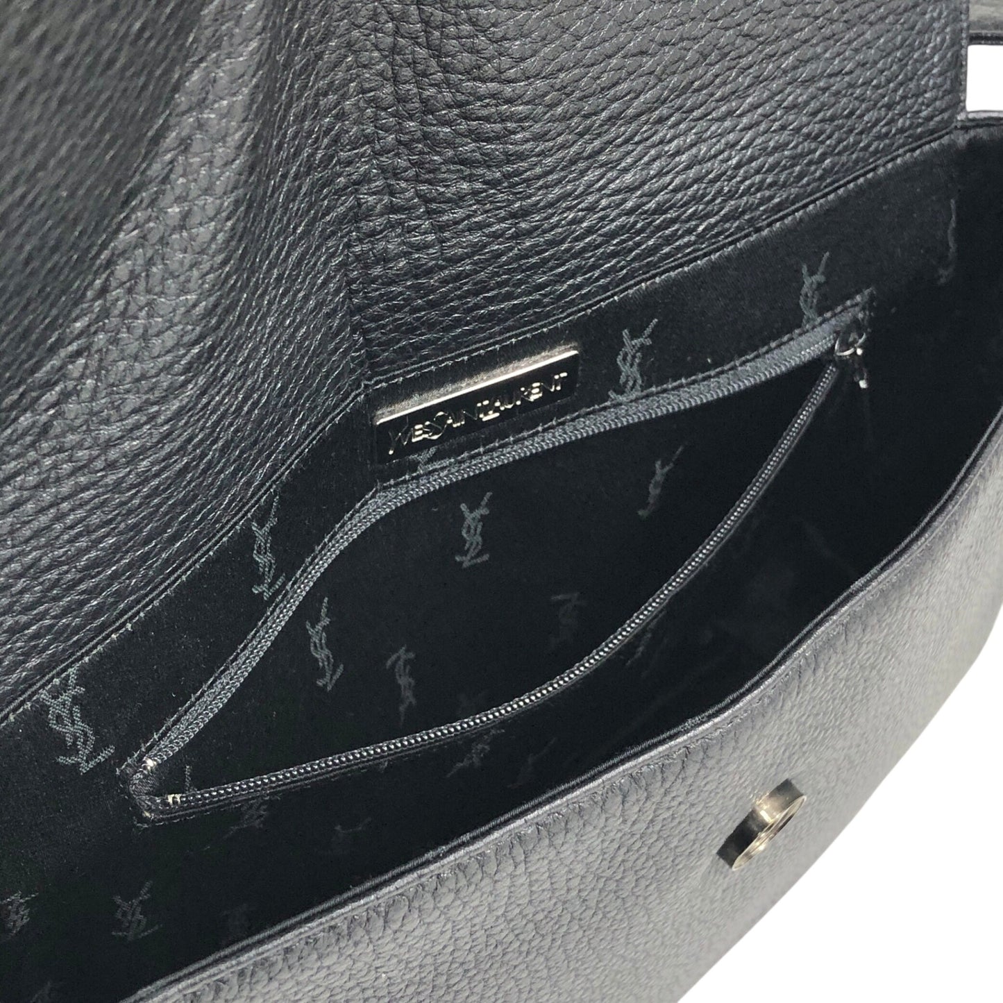 Yves Saint Laurent Logo Front Buckle Shoulder bag Black Vintage f6ymwp