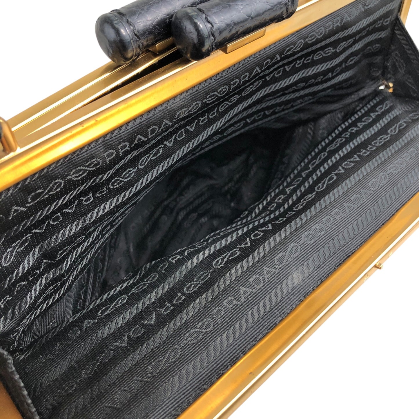 PRADA Triangle Logo Metal Clasp Handbag Black Vintage caemtz