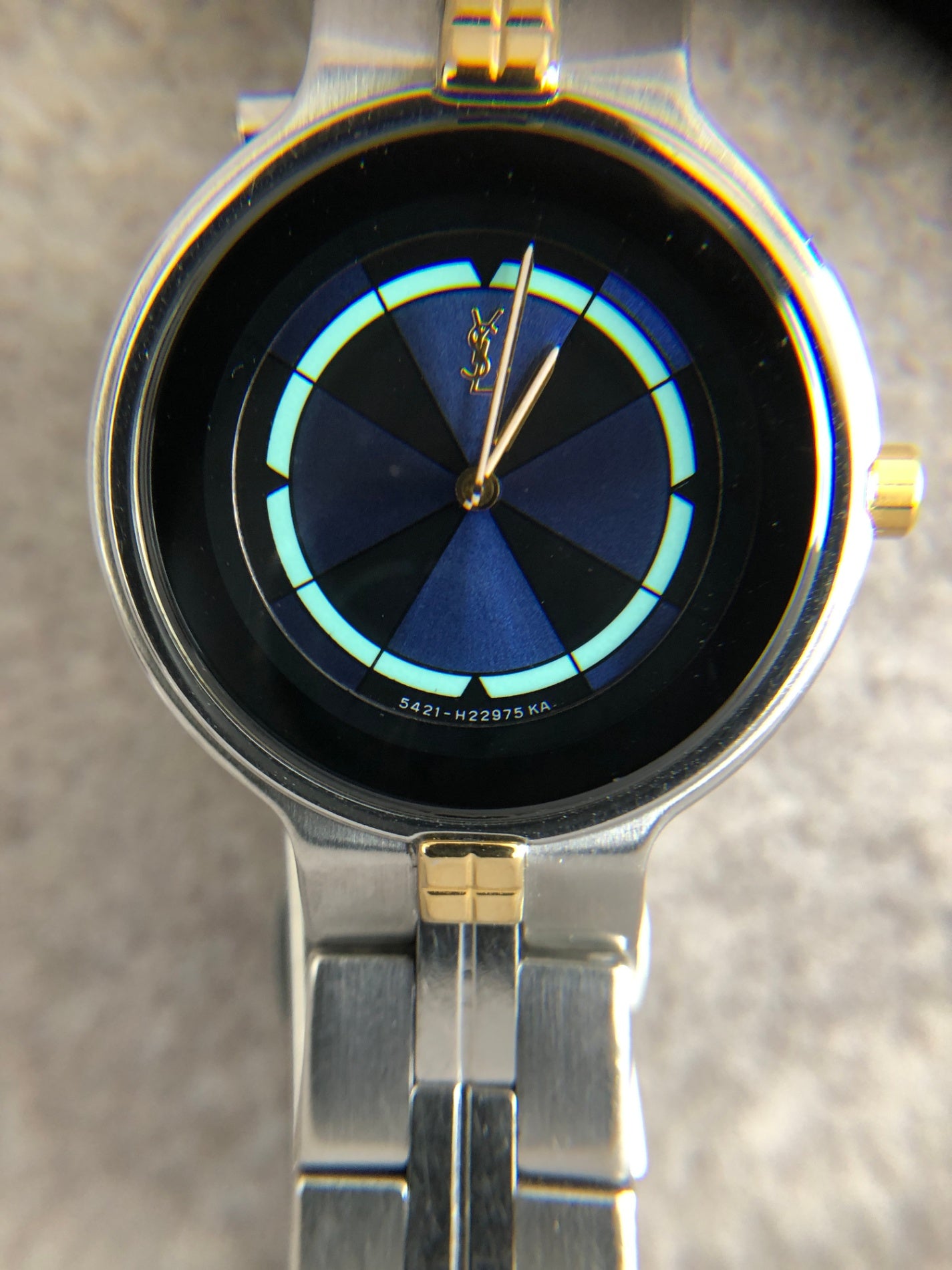 Yves Saint Laurent YSL Logo Watch Silver×Blue 5421-H13855Y Vintage r2mjrn
