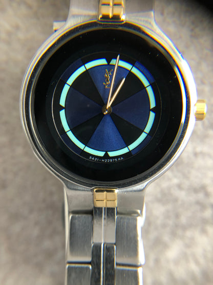 Yves Saint Laurent YSL Logo Watch Silver×Blue 5421-H13855Y Vintage r2mjrn