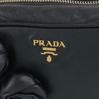 PRADA Logo Flower Shoulder bag Black Vintage x3nmbf