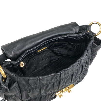 PRADA Logo Front Lock Two-way Handbag Shoulder bag Black Vintage zdrec3