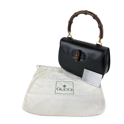 GUCCI Bamboo Turn Lock Handbag Black Vintage 57imw4