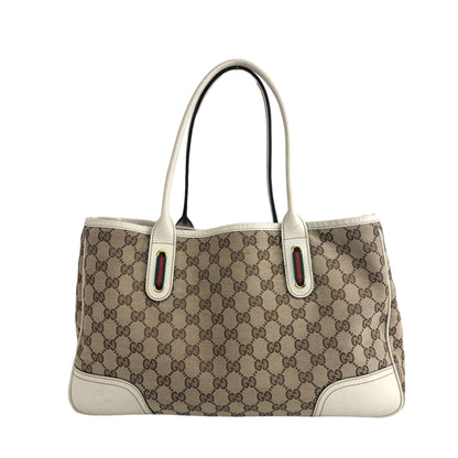 GUCCI Sherry Line GG Canvas Ribbon Canvas Leather Handbag Beige Vintage yeu8gz