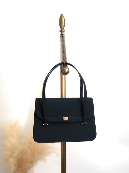 GUCCI Logo Handbag Black Vintage 7gsmmp