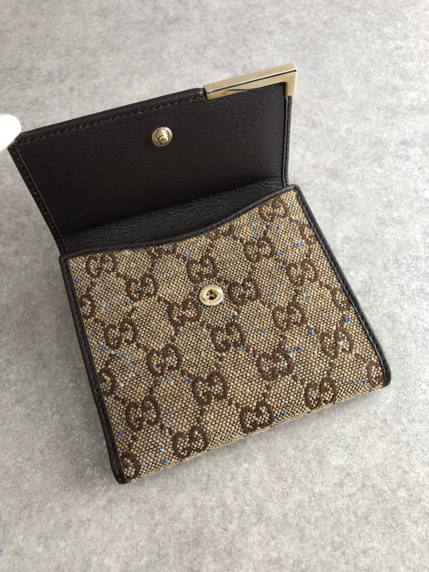GUCCI GG Canvas Folded Wallet Beige Vintage phhryh