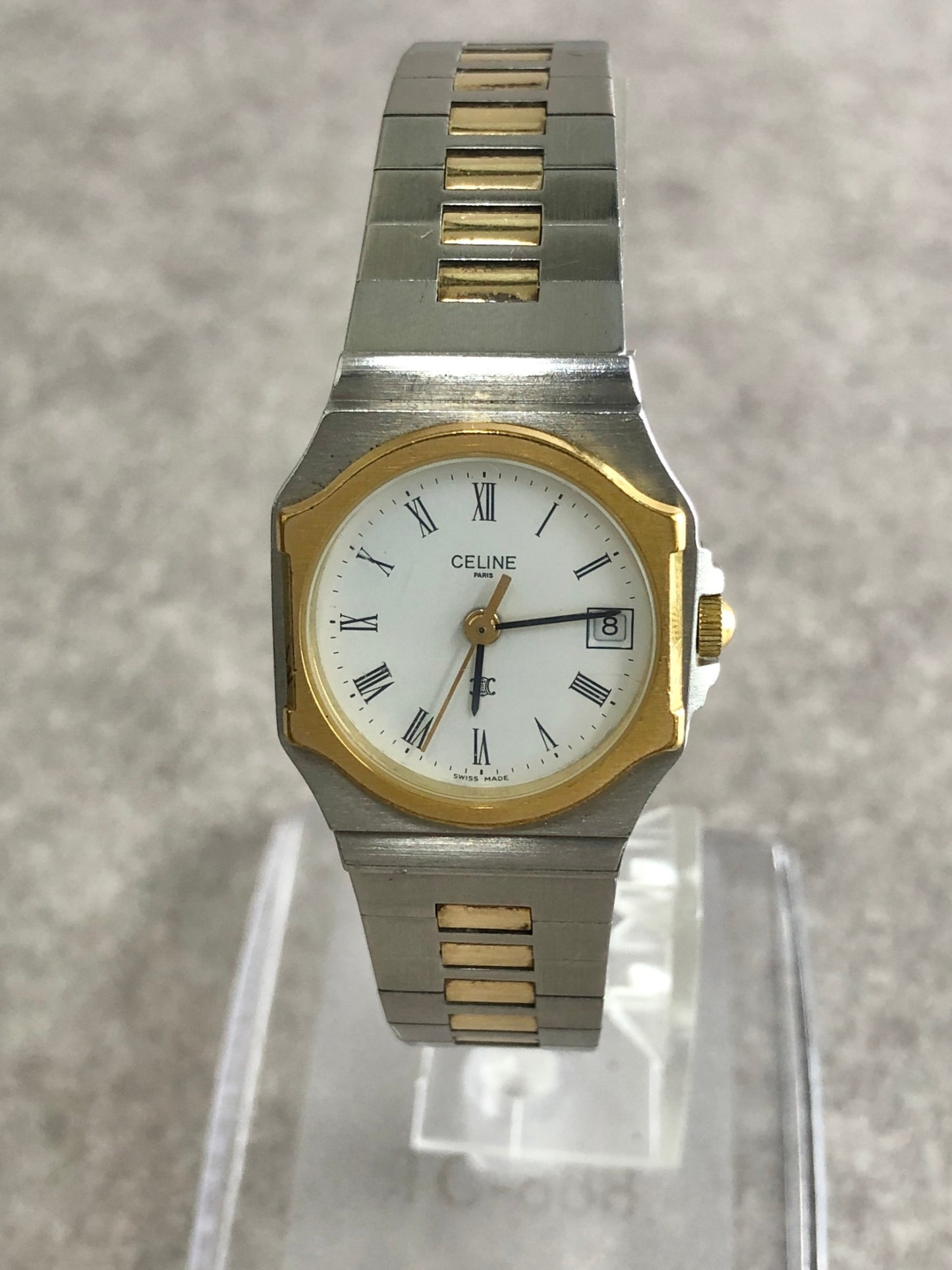 CELINE Logo Watch Silver×Gold 2245 Vintage d4racx