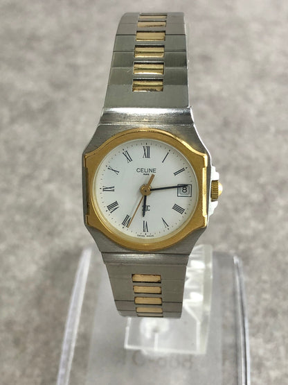 CELINE Logo Watch Silver×Gold 2245 Vintage d4racx