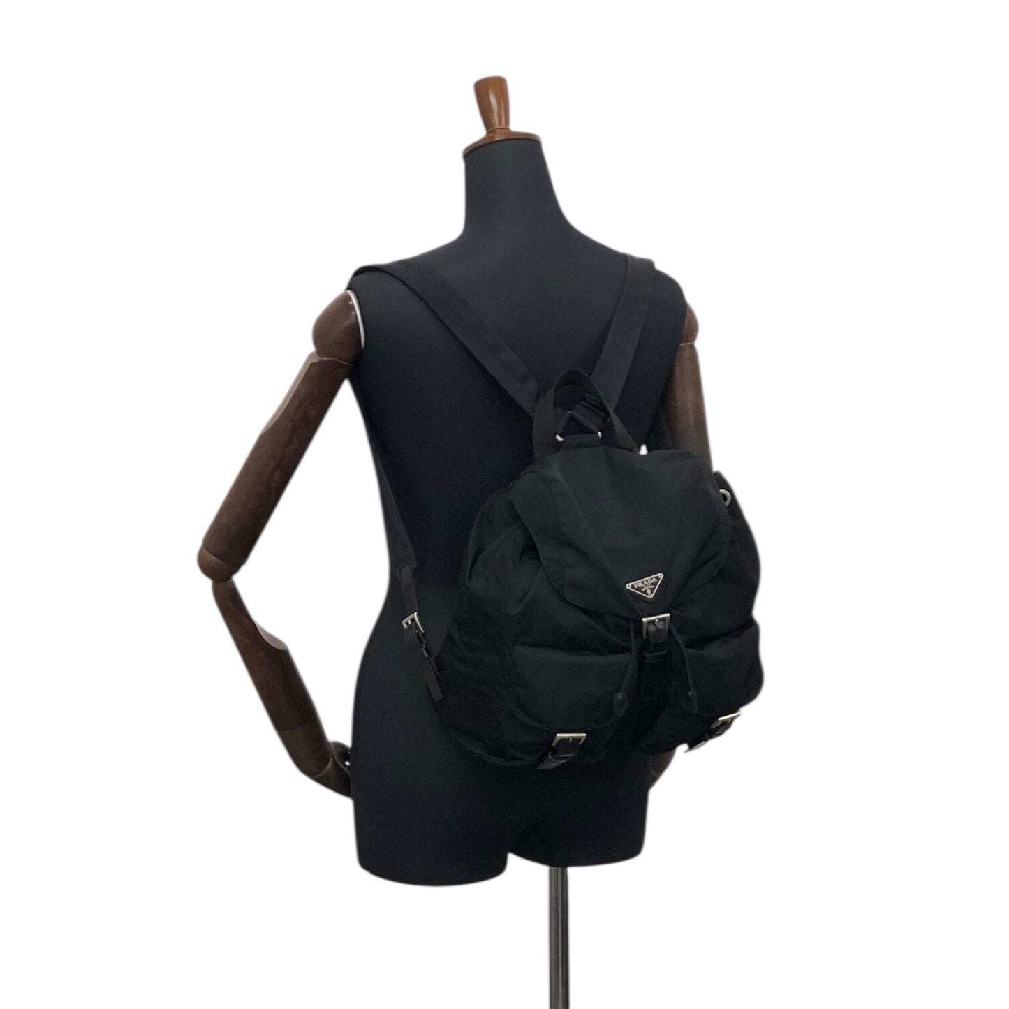 PRADA Tessuto Triangle Logo Double Pocket  Backpack Black Vintage 3pvjac