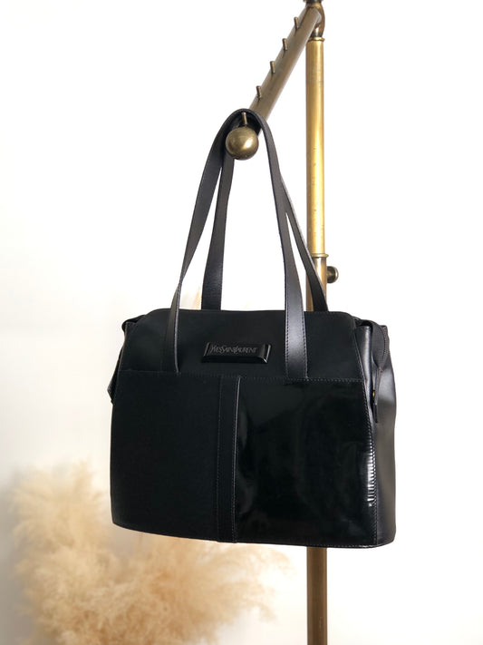 Yves Saint Laurent Logo Handbag Totebag Black Vintage hwe52c