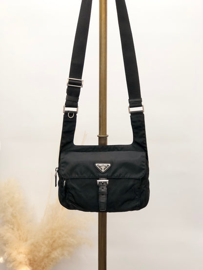 PRADA Triangle Logo Front Buckle Shoulder bag Black Vintage 3nuzig