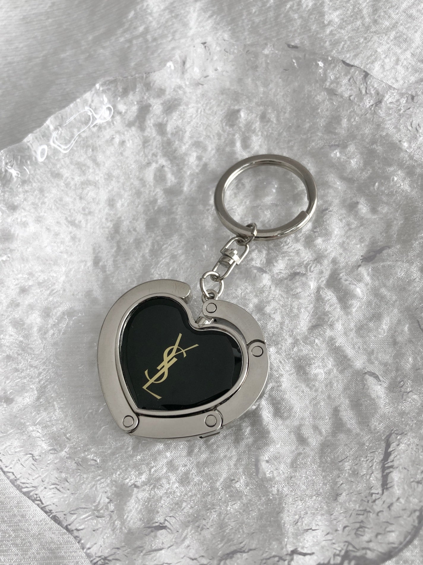Yves Saint Laurent YSL Logo Charm Black×Silver Vintage ykiwci