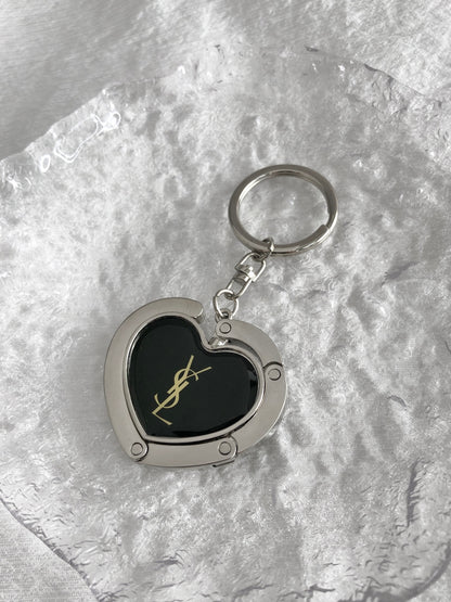 Yves Saint Laurent YSL Logo Charm Black×Silver Vintage ykiwci