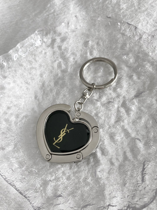 Yves Saint Laurent YSL Logo Charm Black×Silver Vintage ykiwci