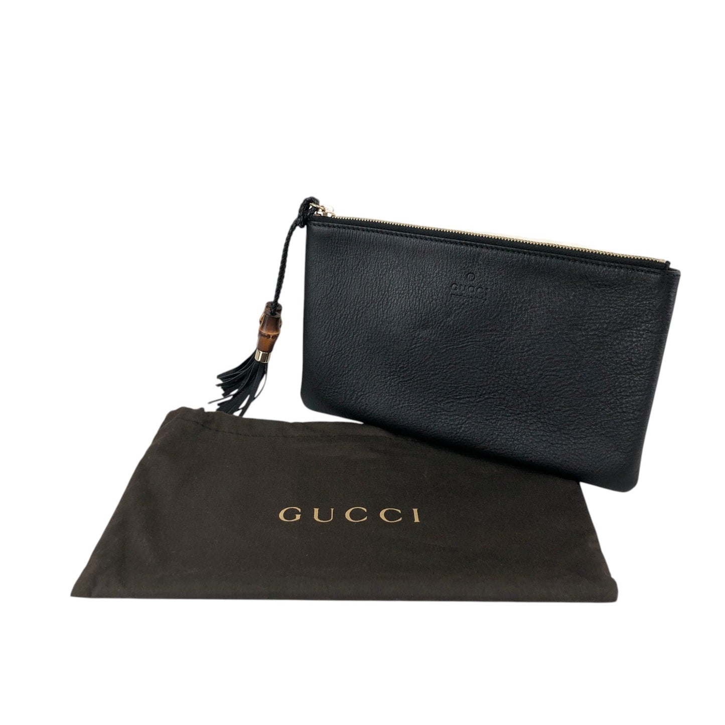 GUCCI Bamboo Logo Embossed Tassel Clutch bag Black Vintage 6de524