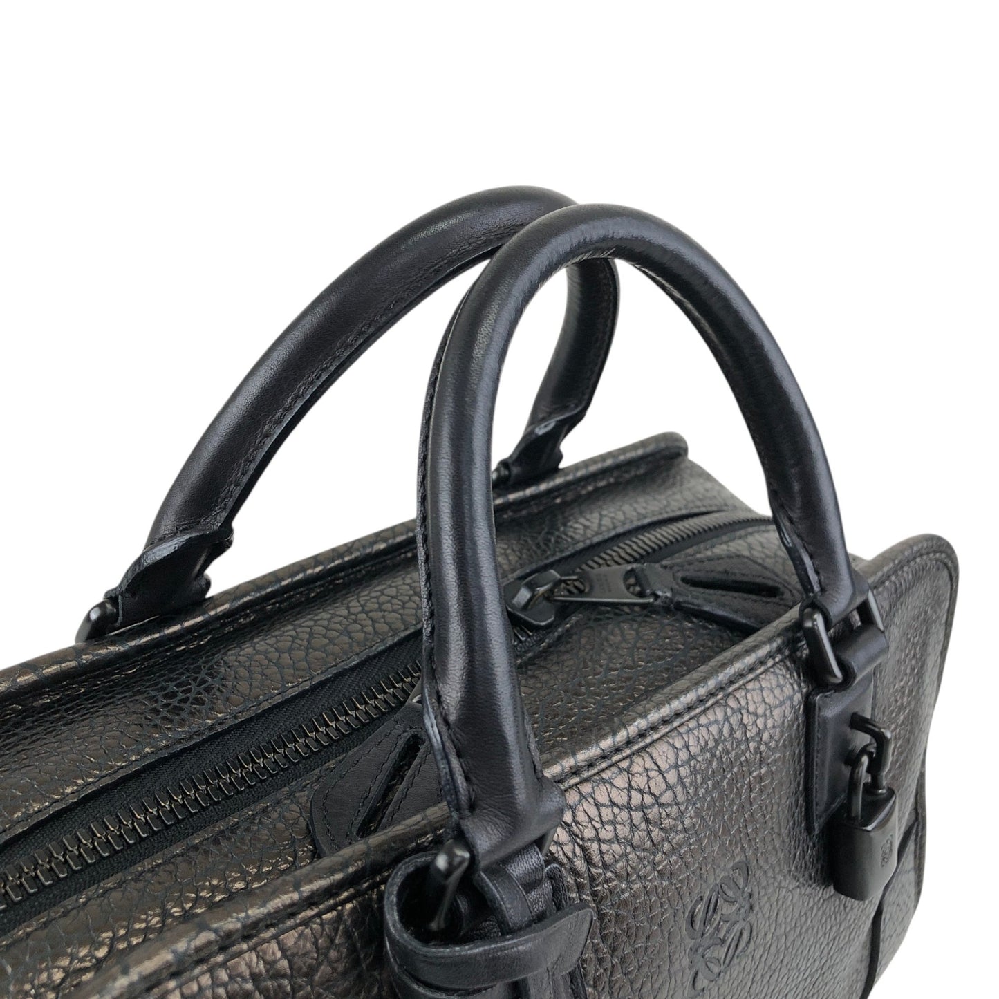 LOEWE Amazona Anagram Small Boston bag Handbag Metallic Black Vintage zmwhrn