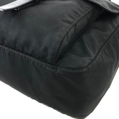 PRADA Triangle Logo Front Buckle Nylon Leather Shoulder bag Black Vintage ykd4wx
