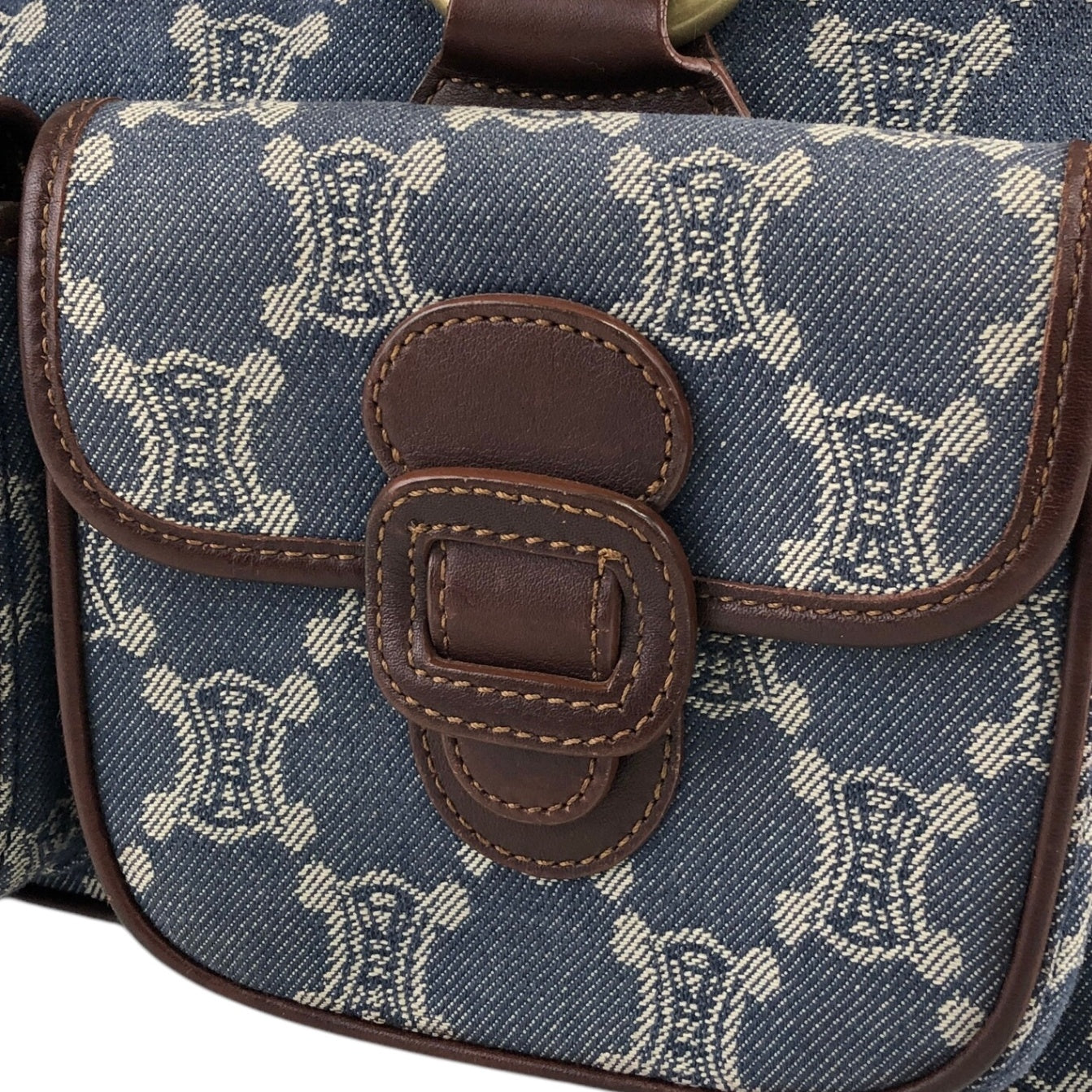 CELINE Paris Macadam Double Pocket Handbag Navy Vintage sh5hjs