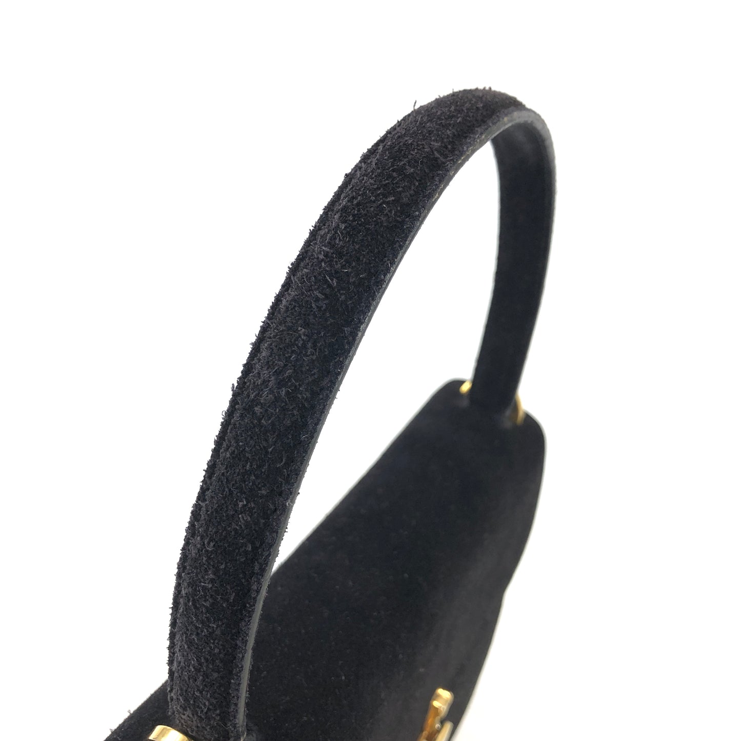 CELINE Horseshoe Suede Leather Two-way Handbag Shoulder bag Black Vintage 47tmub
