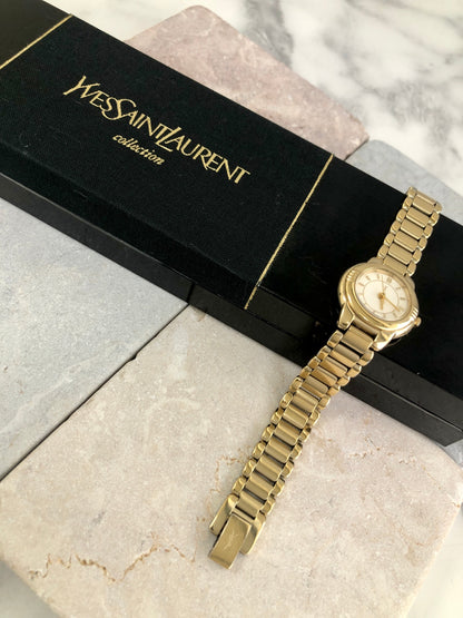 Yves Saint Laurent YSL Logo Watch Gold Vintage jygym8