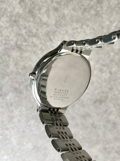 Yves Saint Laurent YSL Logo Quartz Watch Silver 5421-H10031Y Vintage r24dv6