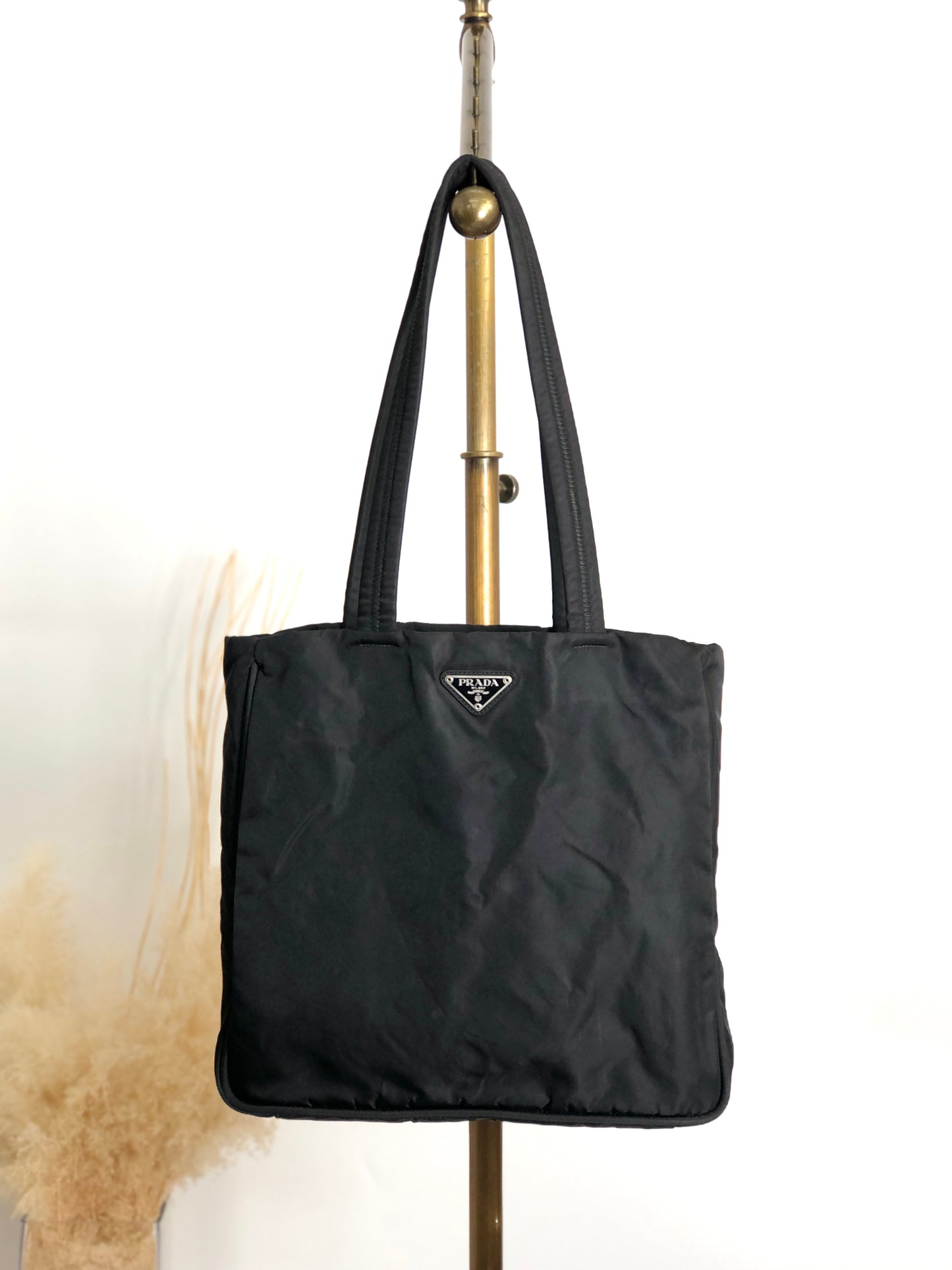 PRADA Tessuto Triangle Logo Handbag Totebag Black Vintage jsx3zw