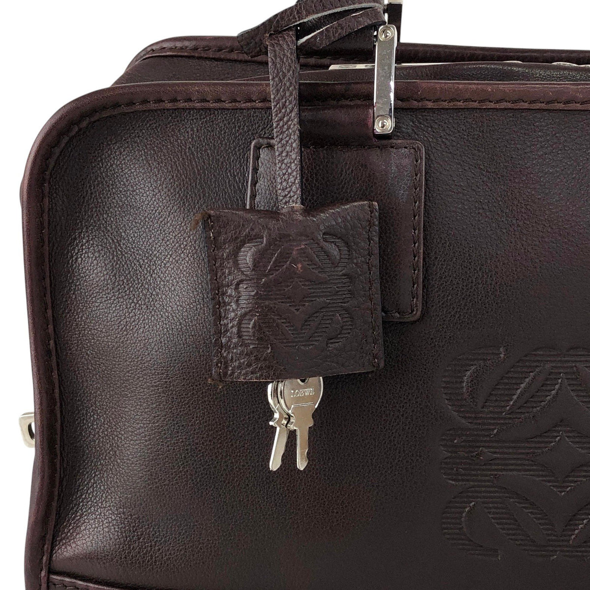 LOEWE Amazona Anagram Small Boston bag Handbag Brown Vintage mc3mx6