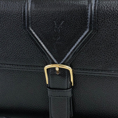 Yves Saint Laurent YSL Logo Front Buckle Leather Shoulder bag Black Vintage ymxf3t