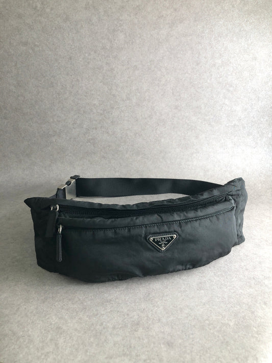 PRADA Tessuto Triangle Logo Sling bag Black Vintage fgihvu