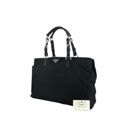 PRADA Triangle Logo Handbag Totebag Black Vintage ezvjia