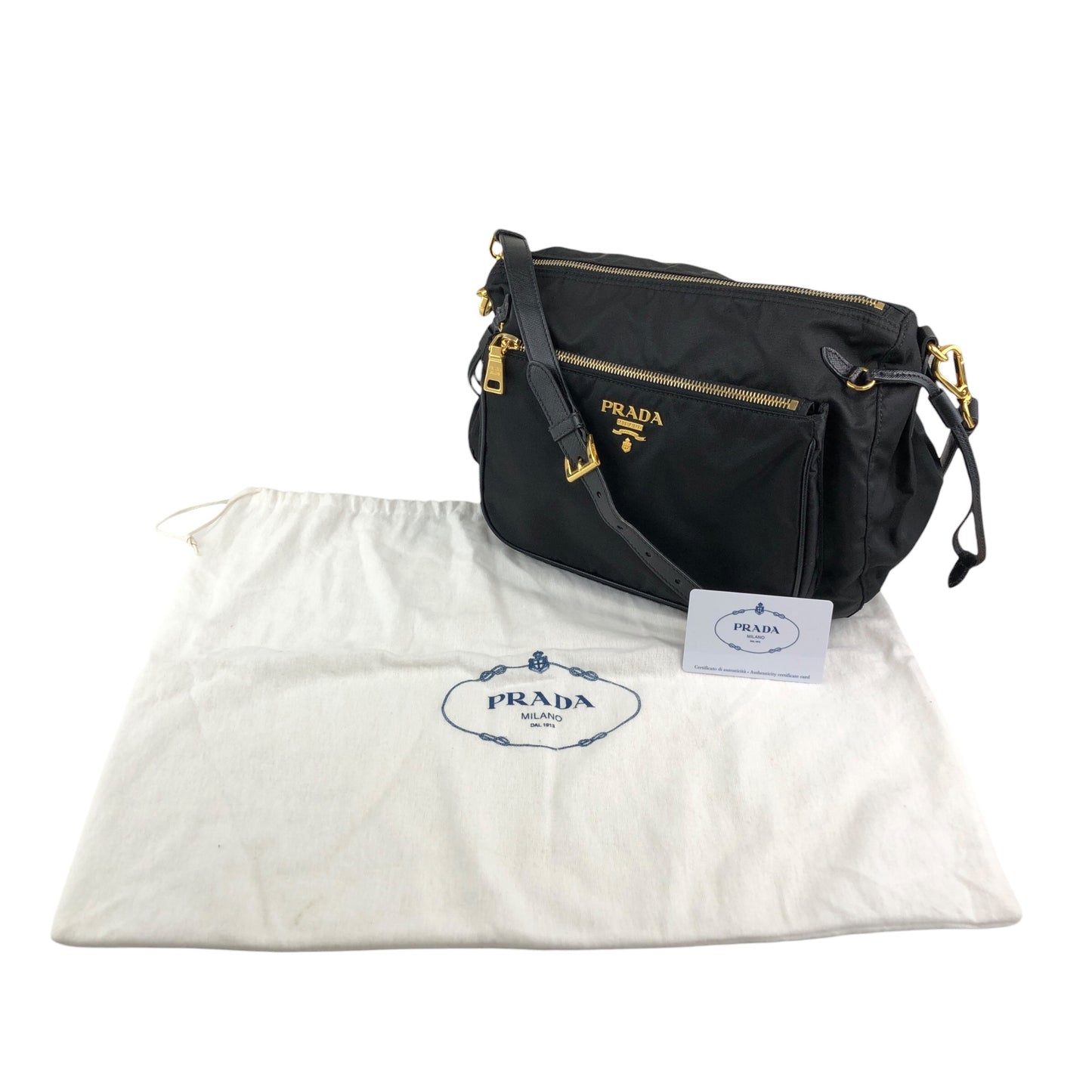 PRADA Logo Shoulder bag Black BT0689 Vintage s35m2a