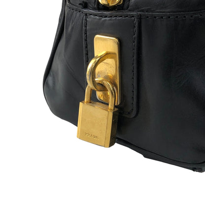 PRADA Logo Embossed Handbag Boston bag Black Vintage nvtnhw