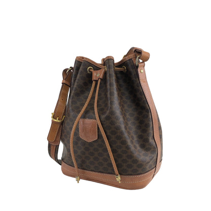 CELINE Macadam Blason Drawstring Shoulder bag Brown Vintage 7zaha3